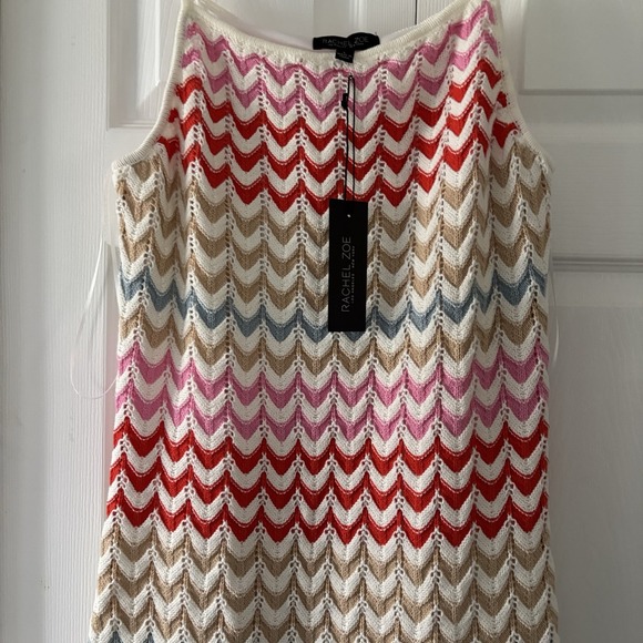 Rachel Zoe L Crochet Maxi Dress Women's Zig Zag Colorful Festival Beach - Picture 4 of 13